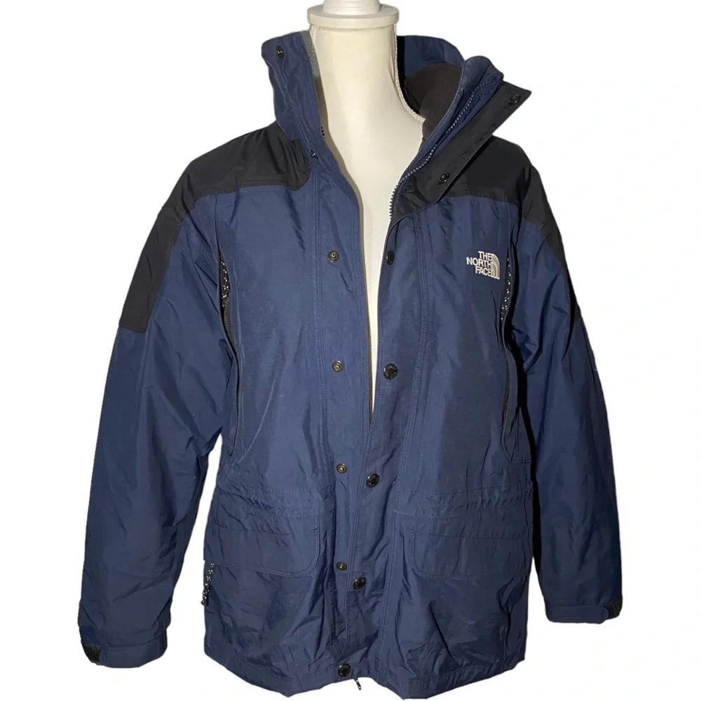 VINTAGE The North Face Men's XS Hyvent 3 In 1 Waterproof Jacket Retro Blue Black